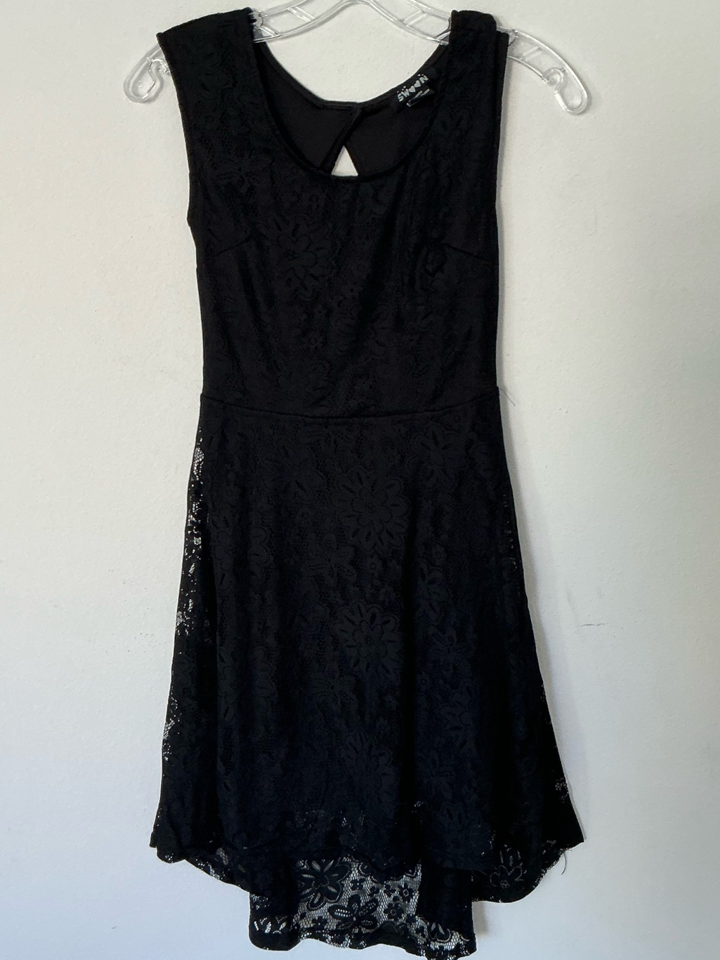 Swn Black Lace Fit & Flare Sleeveless Dress Lined Floral Overlay Small